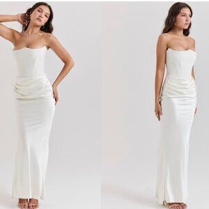 HOUSE OF CB size L D-DD 'Persephone' Ivory Strapless Corset Dress NWOT